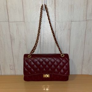 Borse in Pelle Burgundy Quilted Flap Bag